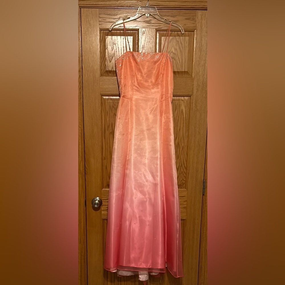 Elegant Long Pink and Orange Prom Gown